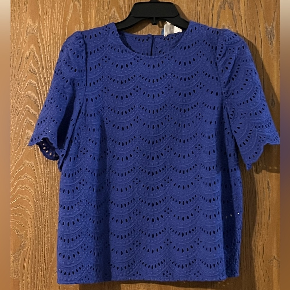 Sezane Lisa Blue Eyelet Top